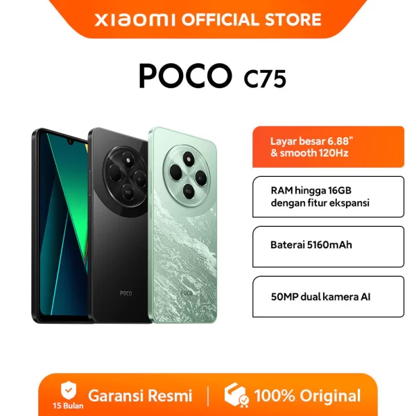 POCO C75 (6/128GB) (8/256GB) | Layar 6,88" | 50MP AI